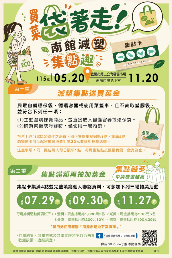 買菜袋著走、好康抽回家 南館減塑集點趣